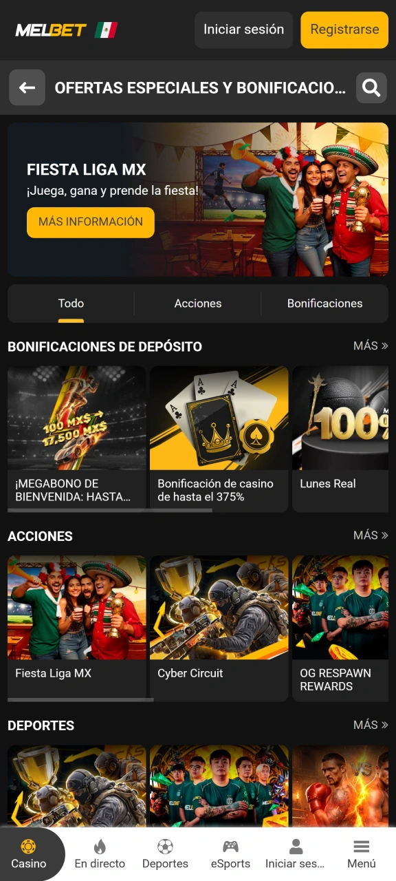 Consulte los bonos disponibles en la aplicación Melbet.